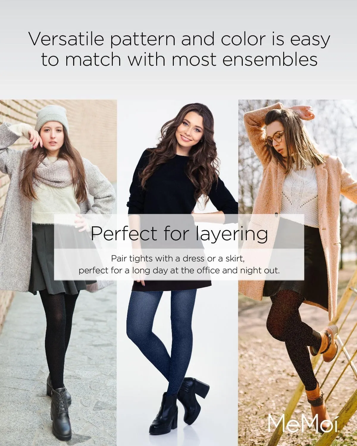 MeMoi Ultra-Sleek Cloudpoint Opaque Tights, Comfortable and Lightweight Control Top Tights, 60 Denier - Sizes S-L