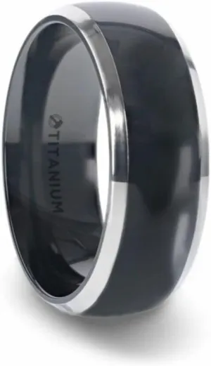 Mens Black Titanium Domed Wedding Ring - Beveled Polished Comfort Fit - 8mm Wide - Style name: SALEEN