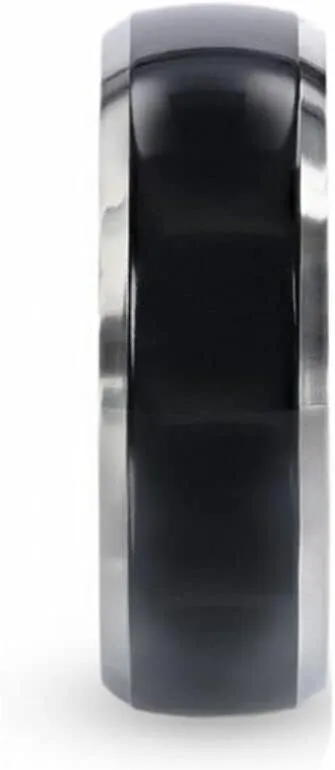 Mens Black Titanium Domed Wedding Ring - Beveled Polished Comfort Fit - 8mm Wide - Style name: SALEEN