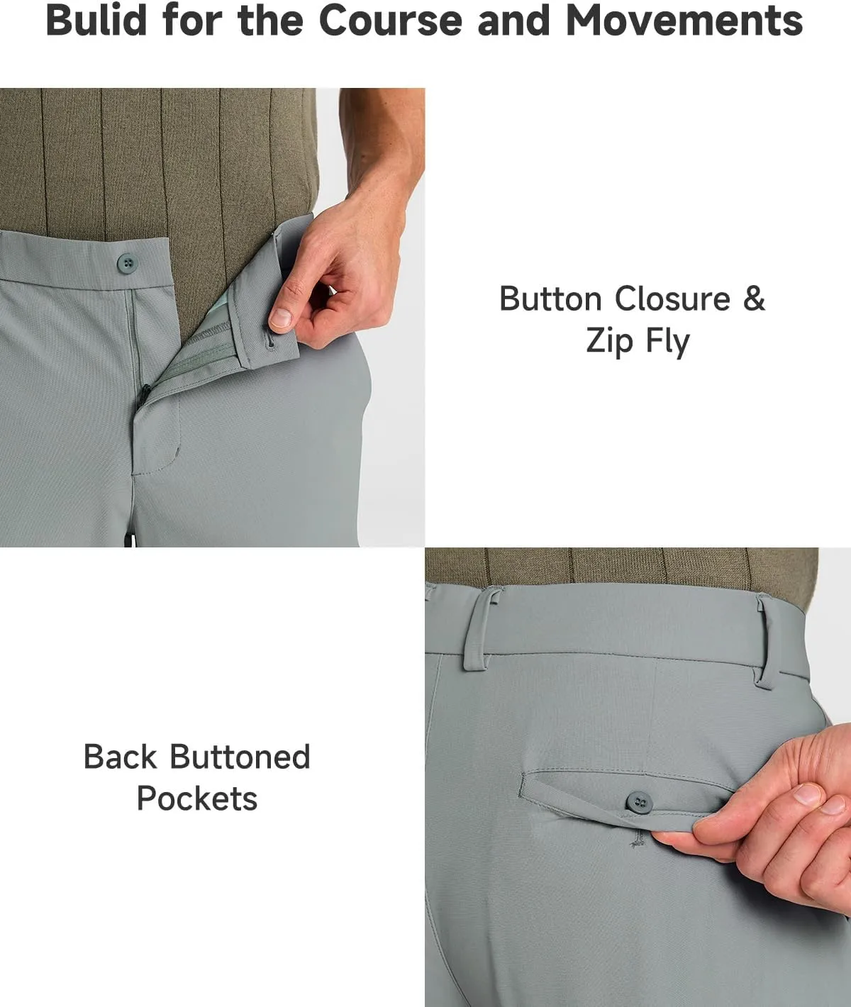 Mens Classic Fit Golf Pants Stretch Work Dress Pants 30''/32''/34'' Lightweight Casual Pants with Pockets