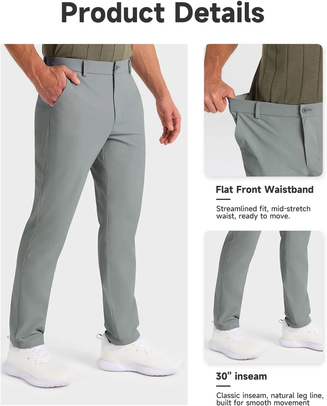 Mens Classic Fit Golf Pants Stretch Work Dress Pants 30''/32''/34'' Lightweight Casual Pants with Pockets