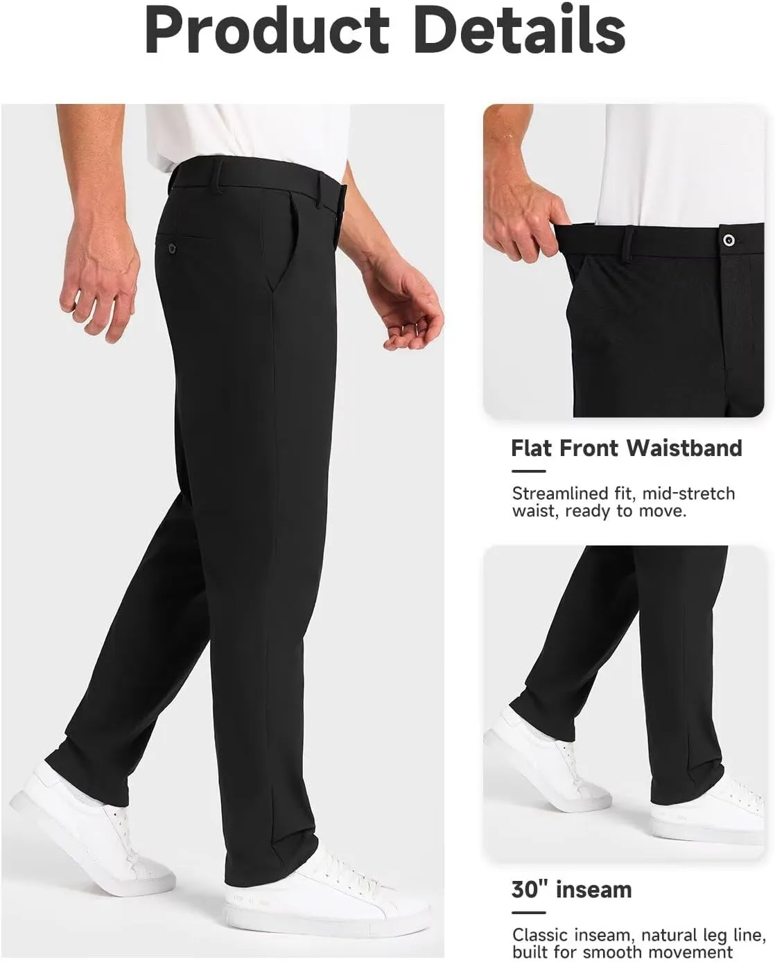 Mens Classic Fit Golf Pants Stretch Work Dress Pants 30''/32''/34'' Lightweight Casual Pants with Pockets