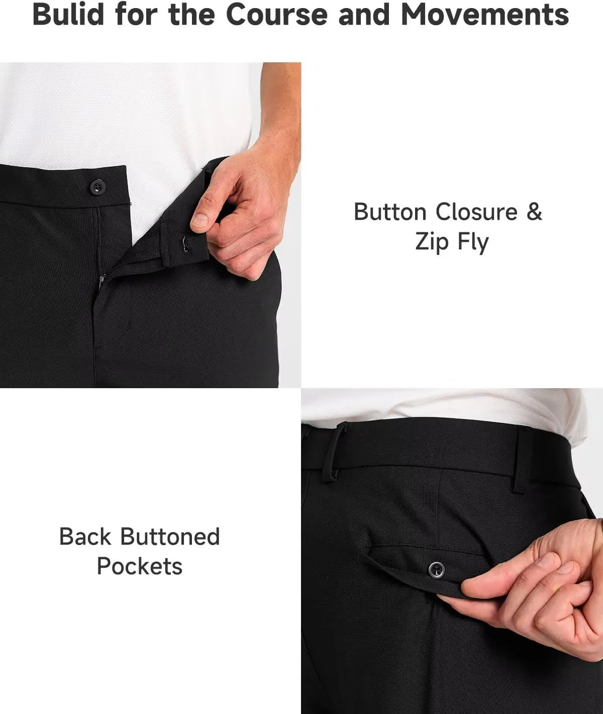 Mens Classic Fit Golf Pants Stretch Work Dress Pants 30''/32''/34'' Lightweight Casual Pants with Pockets