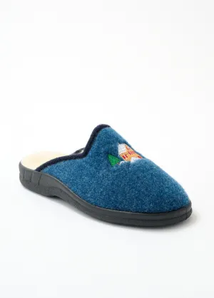 Mixed comfort width mule slipper with fur lining
