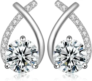 Moissanite Stud Earrings D Color VVS1 Moissanite Earrings 925 Sterling Silver 18K Gold Plated Friction Flat Bottom Mermaid Tail Earrings for Women