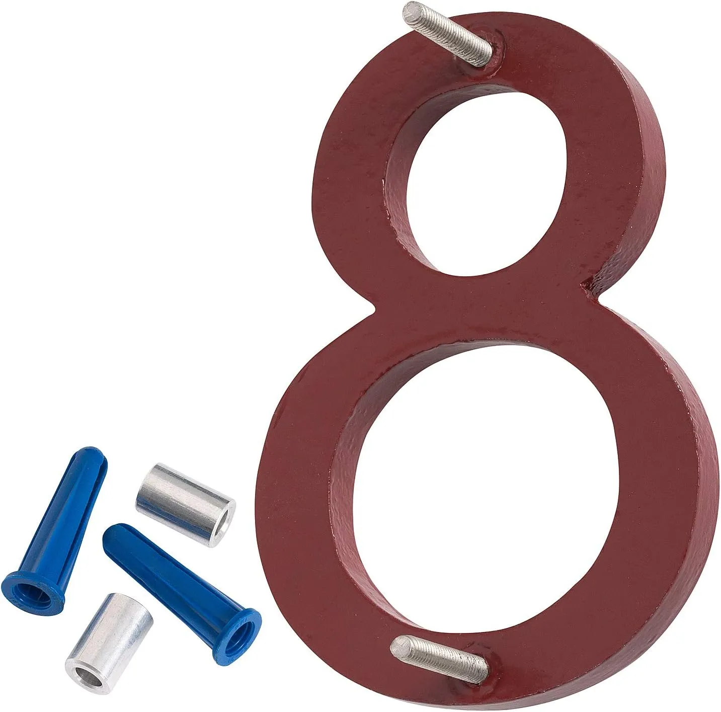 Montague Metal Products MHN-12-F-BR2-8 Solid Brushed Aluminum Modern Floating Address House Numbers, 12", Satin Nickel Powder Coated Brick Red Two-Tone