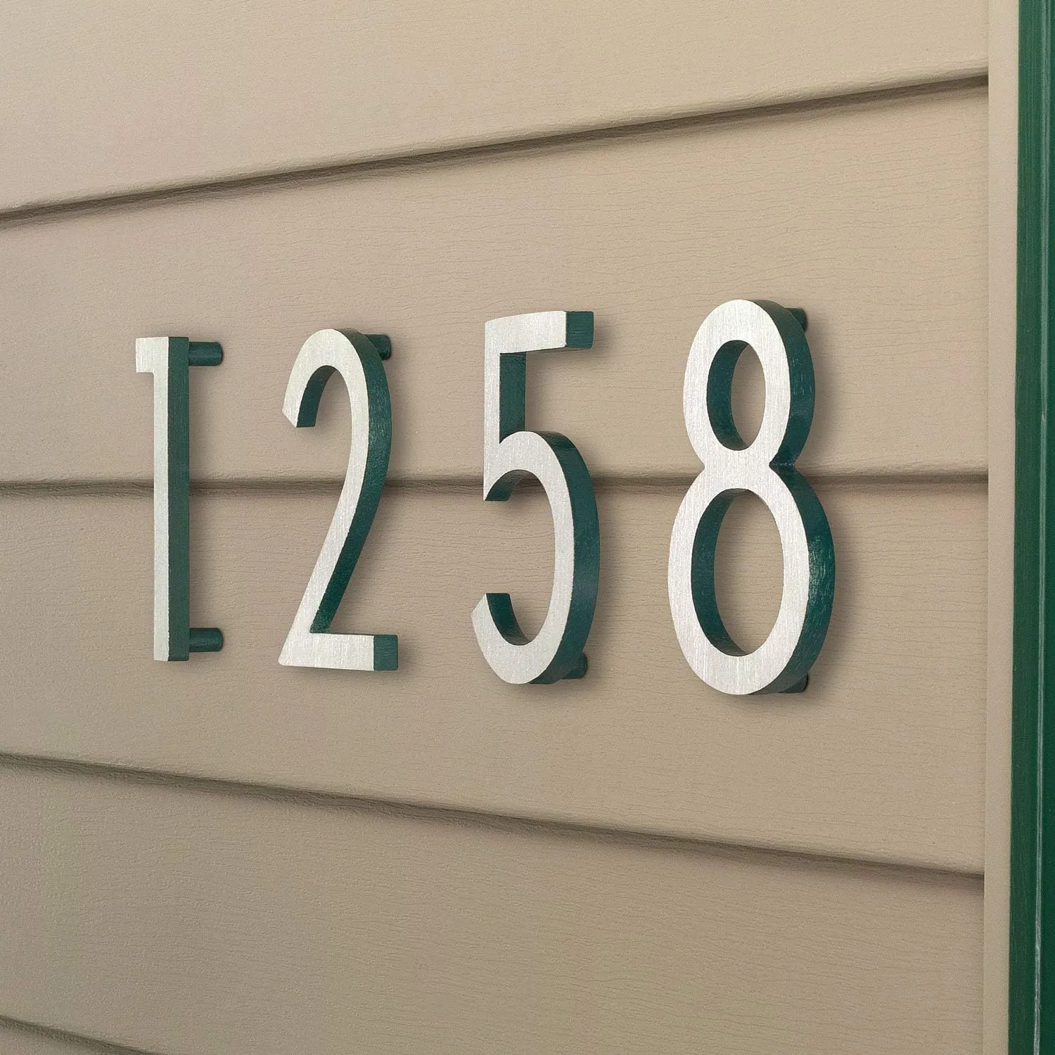 Montague Metal Products MHN-12-F-BR2-8 Solid Brushed Aluminum Modern Floating Address House Numbers, 12", Satin Nickel Powder Coated Brick Red Two-Tone