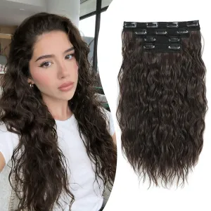 MORICHY Curly Hair Extensions Clip in Wavy Clip in Seamless 4PCS Brown Mermaid Waves 16'' Synthetic Hairpieces for Women
