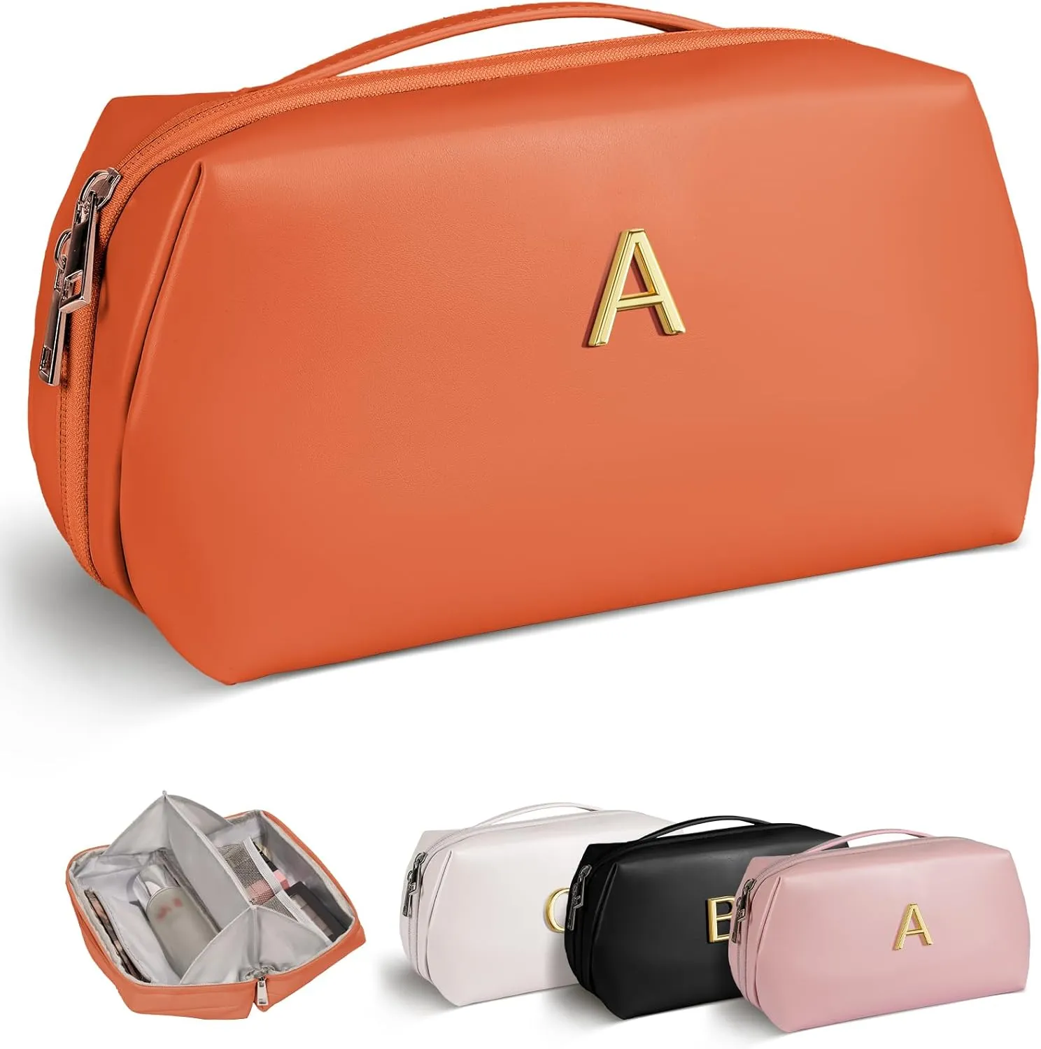 Mothers Day Gifts for Mom - Initial Makeup Bag for Women Girls, Bridesmaid Gifts, Teacher Appreciation Gifts, Graduation Gifts, Large Capacity & Wide Open Cosmetic Toiletry Bags, Friends Gift