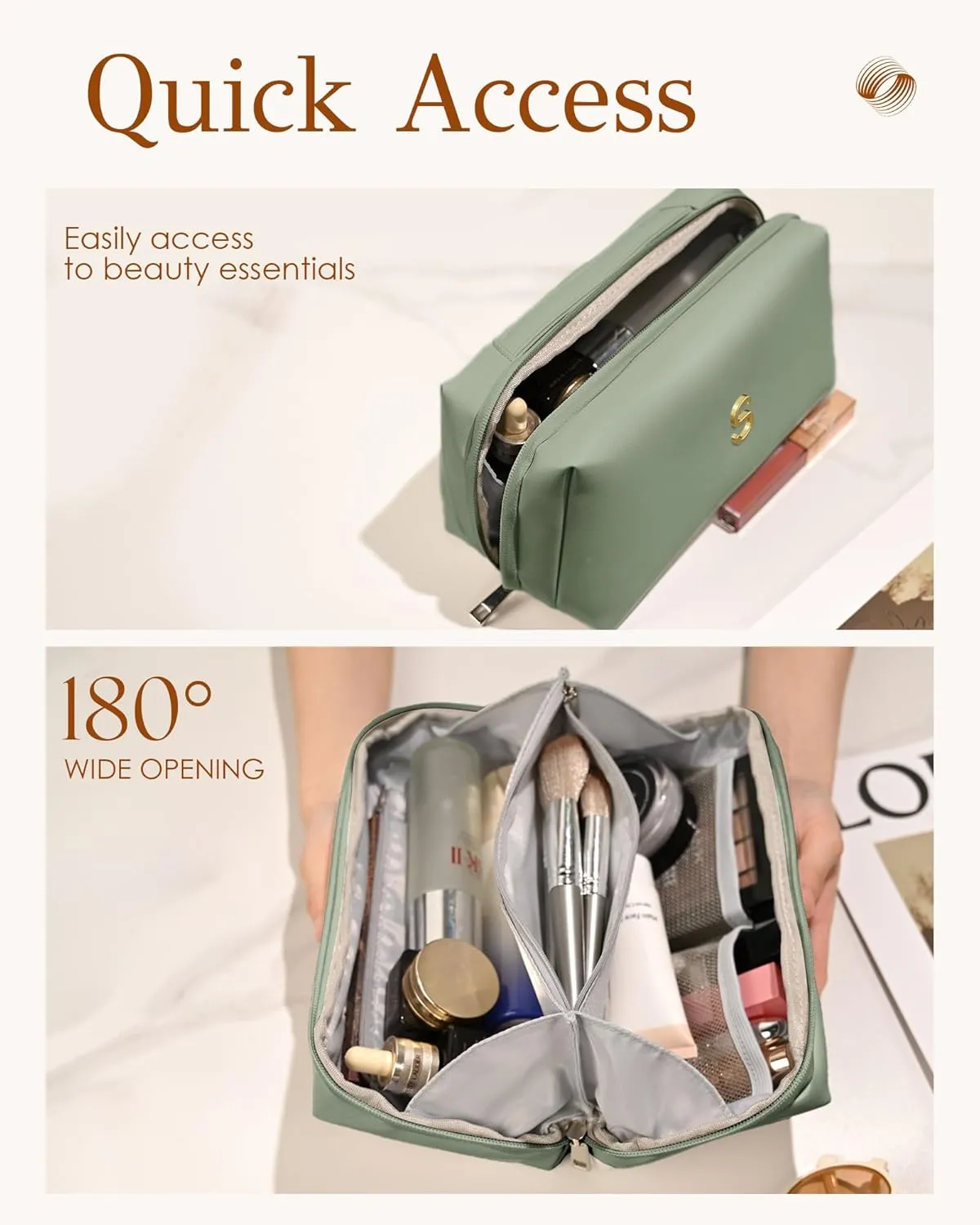 Mothers Day Gifts for Mom - Initial Makeup Bag for Women Girls, Bridesmaid Gifts, Teacher Appreciation Gifts, Graduation Gifts, Large Capacity & Wide Open Cosmetic Toiletry Bags, Friends Gift