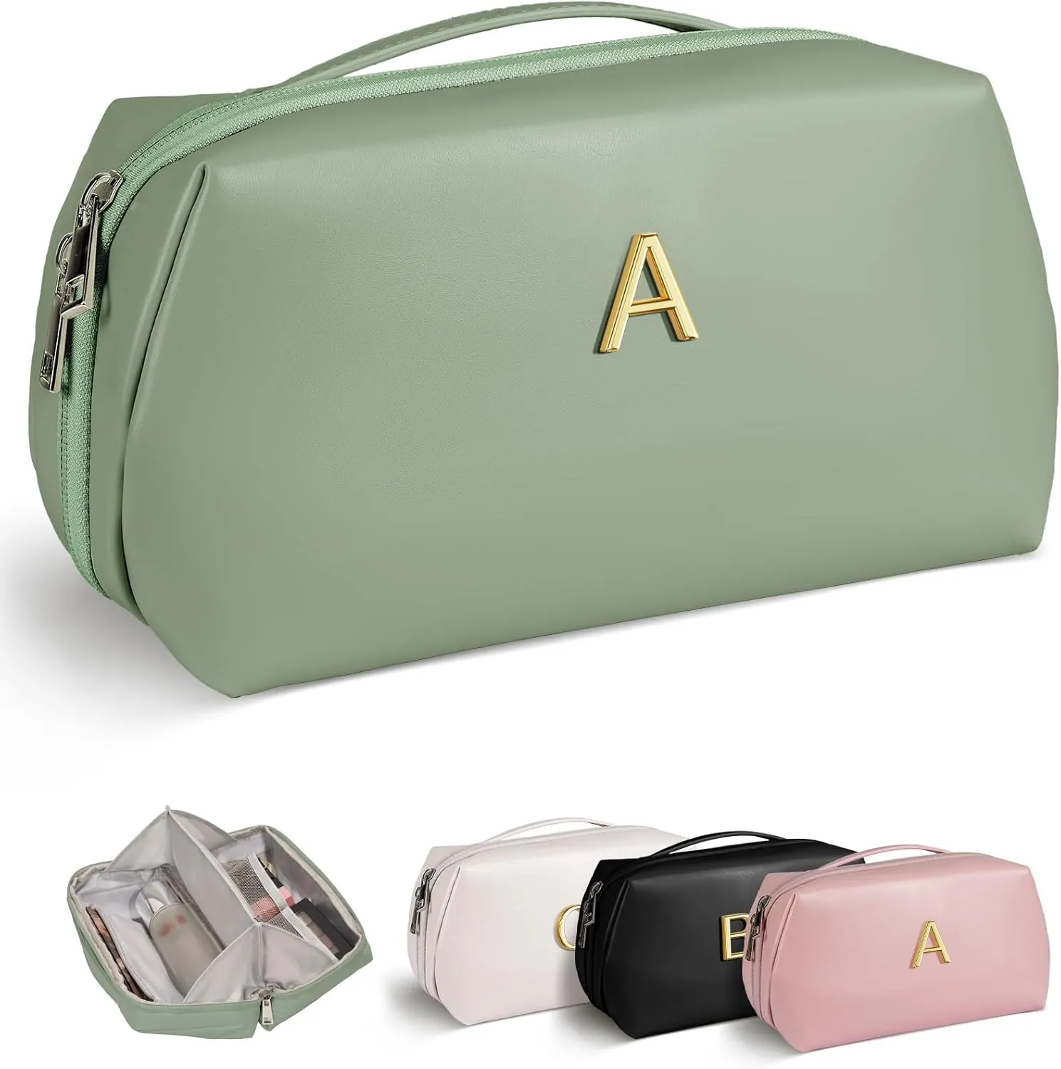 Mothers Day Gifts for Mom - Initial Makeup Bag for Women Girls, Bridesmaid Gifts, Teacher Appreciation Gifts, Graduation Gifts, Large Capacity & Wide Open Cosmetic Toiletry Bags, Friends Gift