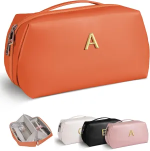 Mothers Day Gifts for Mom - Initial Makeup Bag for Women Girls, Bridesmaid Gifts, Teacher Appreciation Gifts, Graduation Gifts, Large Capacity & Wide Open Cosmetic Toiletry Bags, Friends Gift