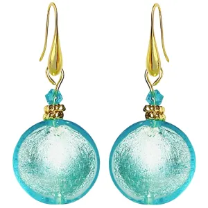 Murano Style Glass Earrings for Women, 20mm Lentil Shape Glass Beads, Murano Inspired Jewelry, 18k Gold Plated Drop Dangle Earrings for Women (Aqua Blue)