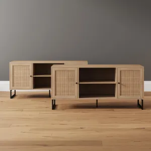 Nathan James 74101 Mina Modern TV Stand, Entertainment Cabinet, Media Console with Storage Doors for Living Room or Media Room, Oak/Black, Set of 2
