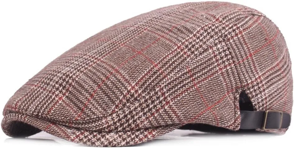Newsboy Cap Beret Men Women Flat Caps Summer Cotton Plaid Hat Outdoors