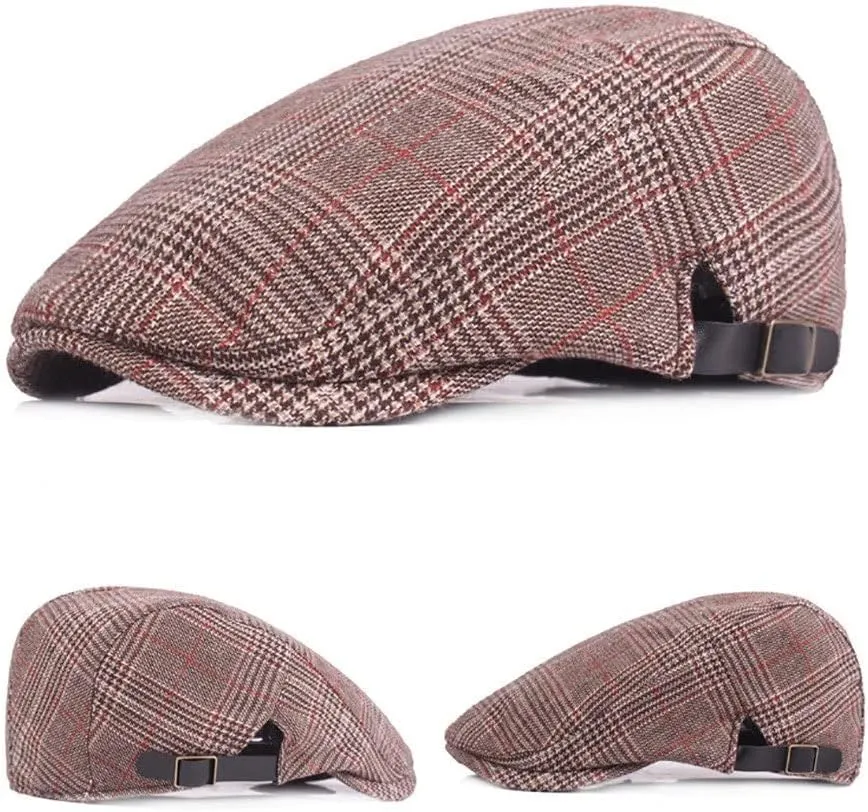 Newsboy Cap Beret Men Women Flat Caps Summer Cotton Plaid Hat Outdoors
