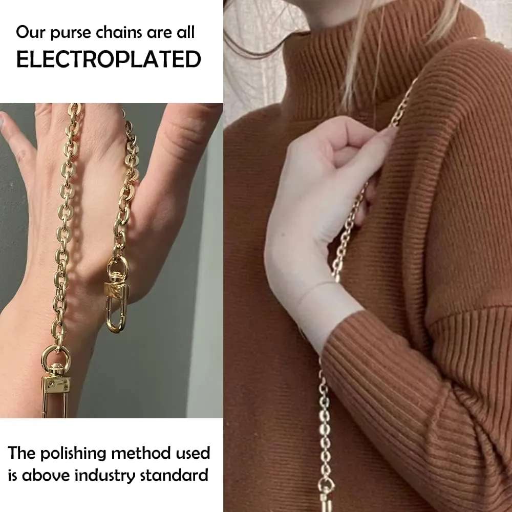 NEXT FASHION Oval Purse Chain Flat Gold Light Weight Crossbody Shoulder Strap Polished Quality - (24" / 60cm)