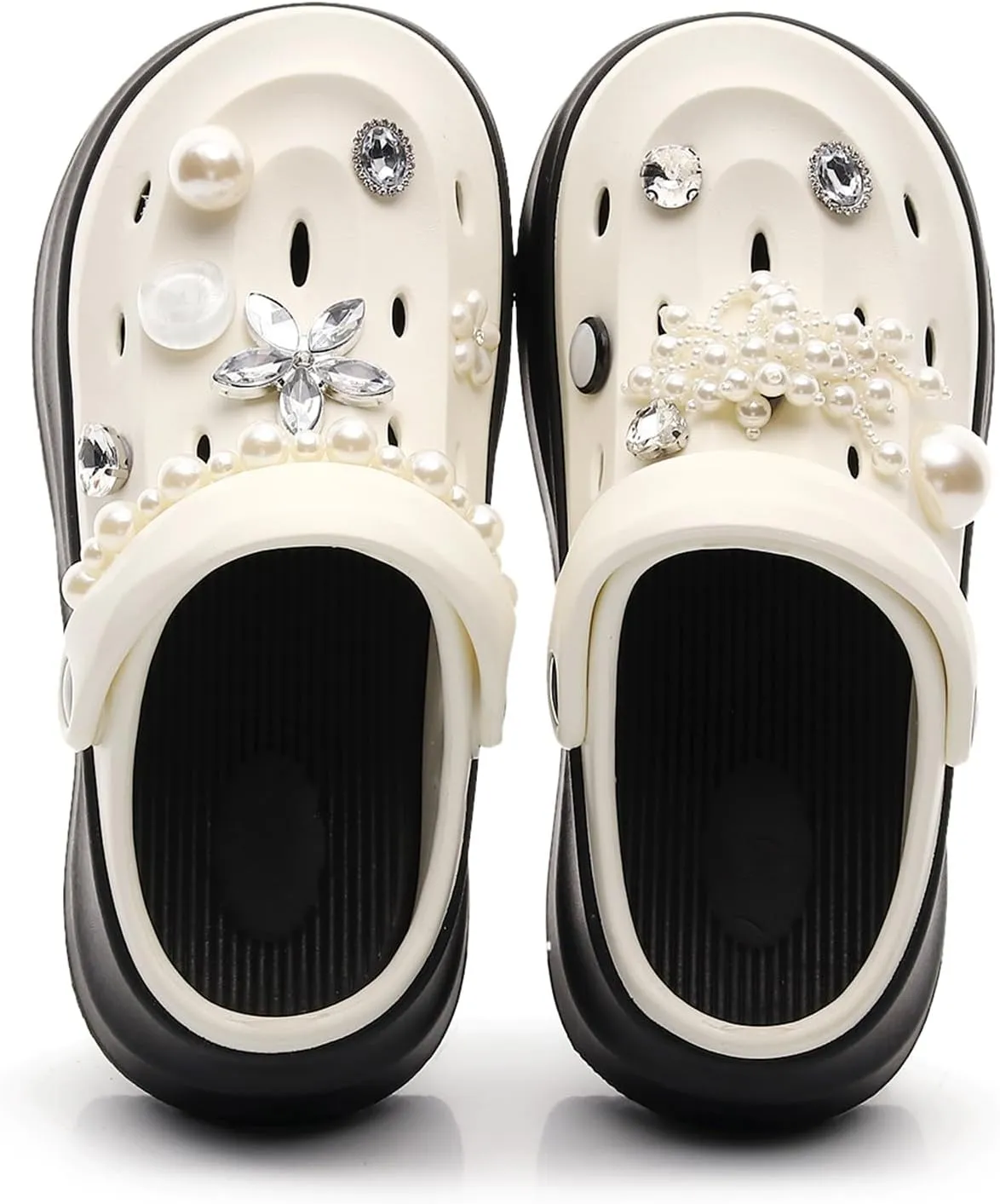 NIFFTORIA Women's Platform Clogs Gardener Slip On Slides Shoes Mules Hight Heels Beach Sandals with Pearl Accessories