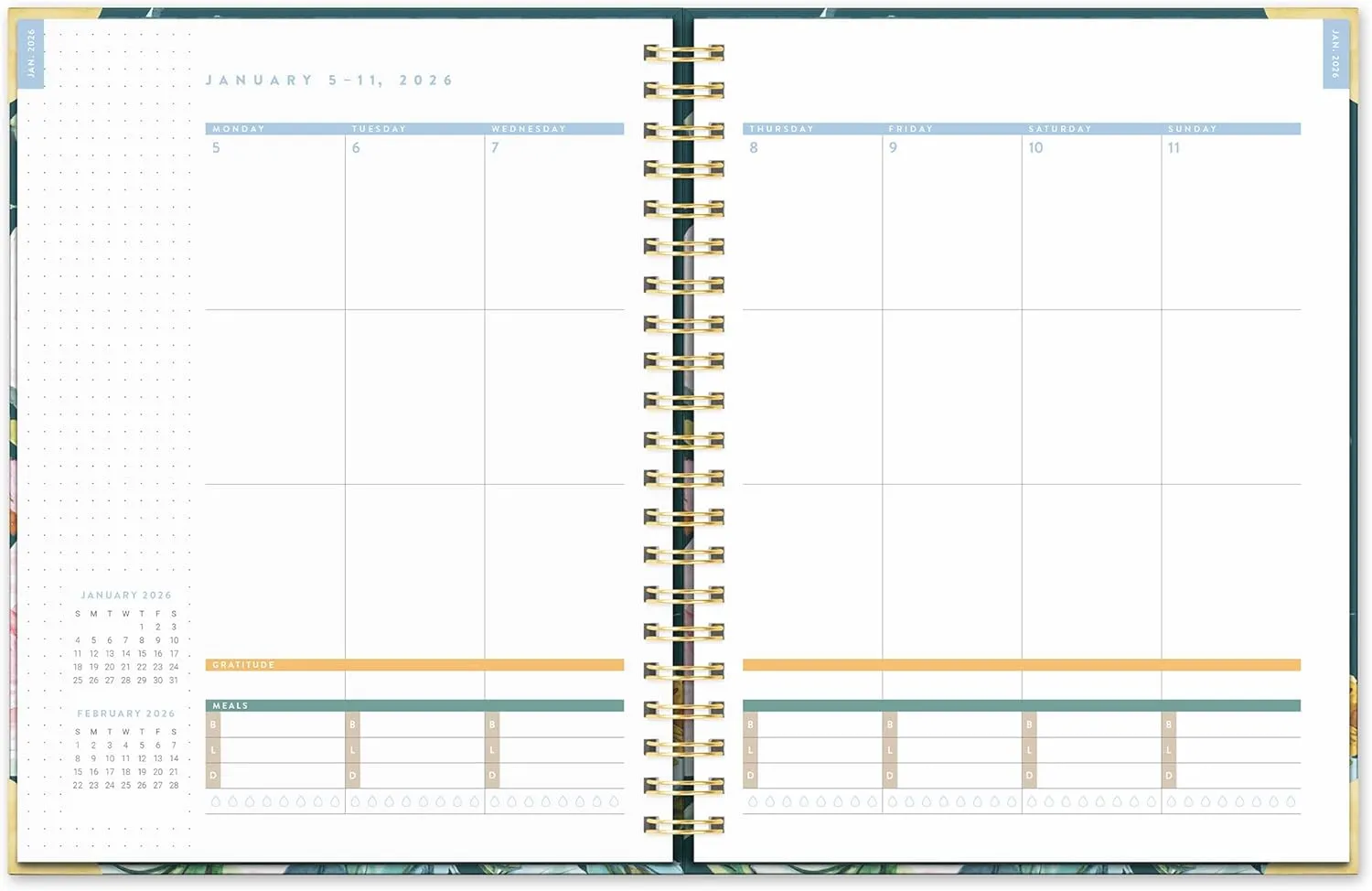 Orange Circle Studio Academic Planner 2026, Bella Flora, Deluxe Extra Large Spiral Planners, 17-Month Weekly & Monthly Spiral Notebook Planner For School or Work, Appointment, Budget & Goal Tracker