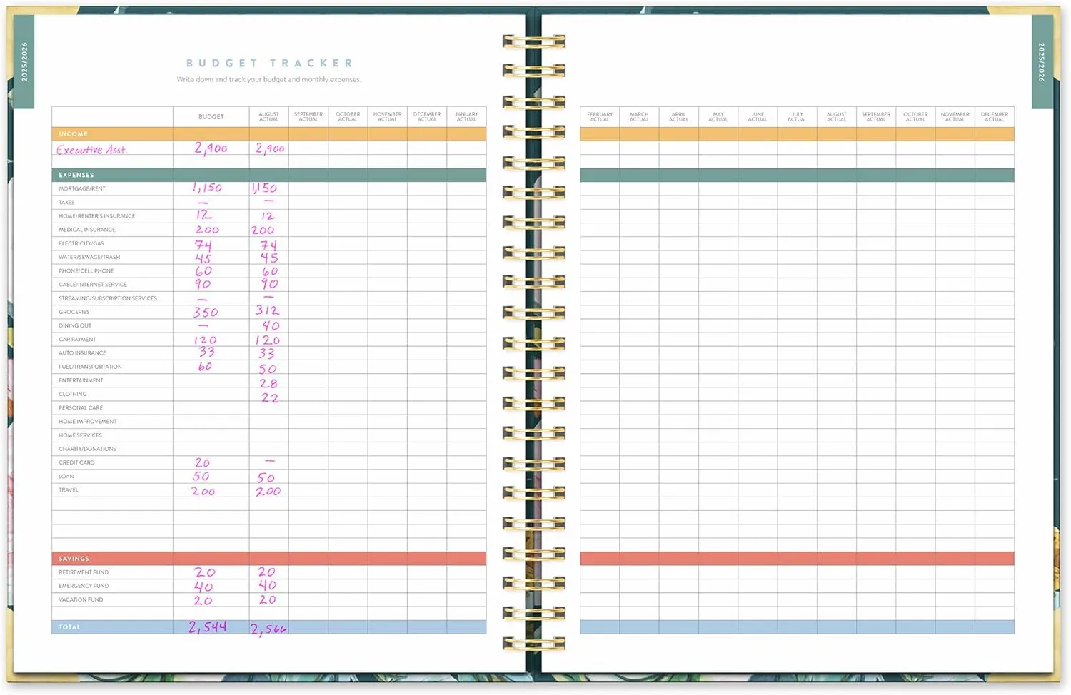 Orange Circle Studio Academic Planner 2026, Bella Flora, Deluxe Extra Large Spiral Planners, 17-Month Weekly & Monthly Spiral Notebook Planner For School or Work, Appointment, Budget & Goal Tracker