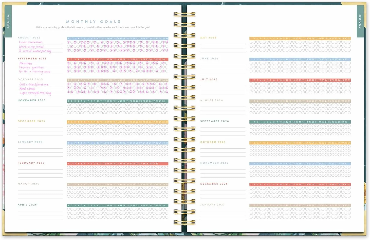 Orange Circle Studio Academic Planner 2026, Bella Flora, Deluxe Extra Large Spiral Planners, 17-Month Weekly & Monthly Spiral Notebook Planner For School or Work, Appointment, Budget & Goal Tracker