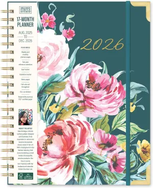 Orange Circle Studio Academic Planner 2026, Bella Flora, Deluxe Extra Large Spiral Planners, 17-Month Weekly & Monthly Spiral Notebook Planner For School or Work, Appointment, Budget & Goal Tracker