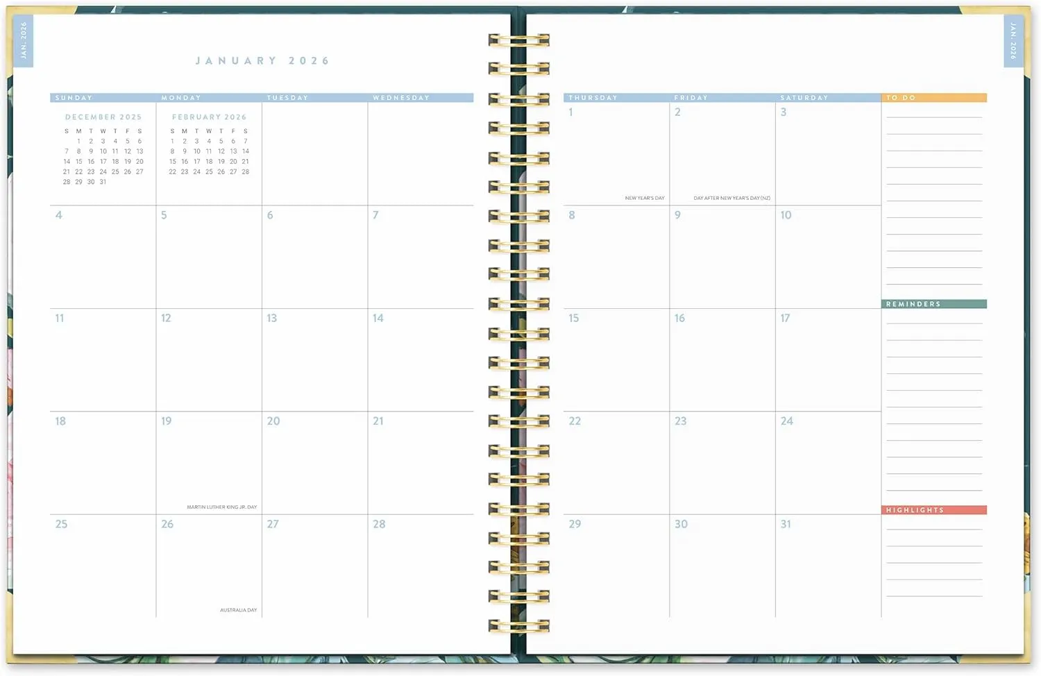 Orange Circle Studio Academic Planner 2026, Bella Flora, Deluxe Extra Large Spiral Planners, 17-Month Weekly & Monthly Spiral Notebook Planner For School or Work, Appointment, Budget & Goal Tracker