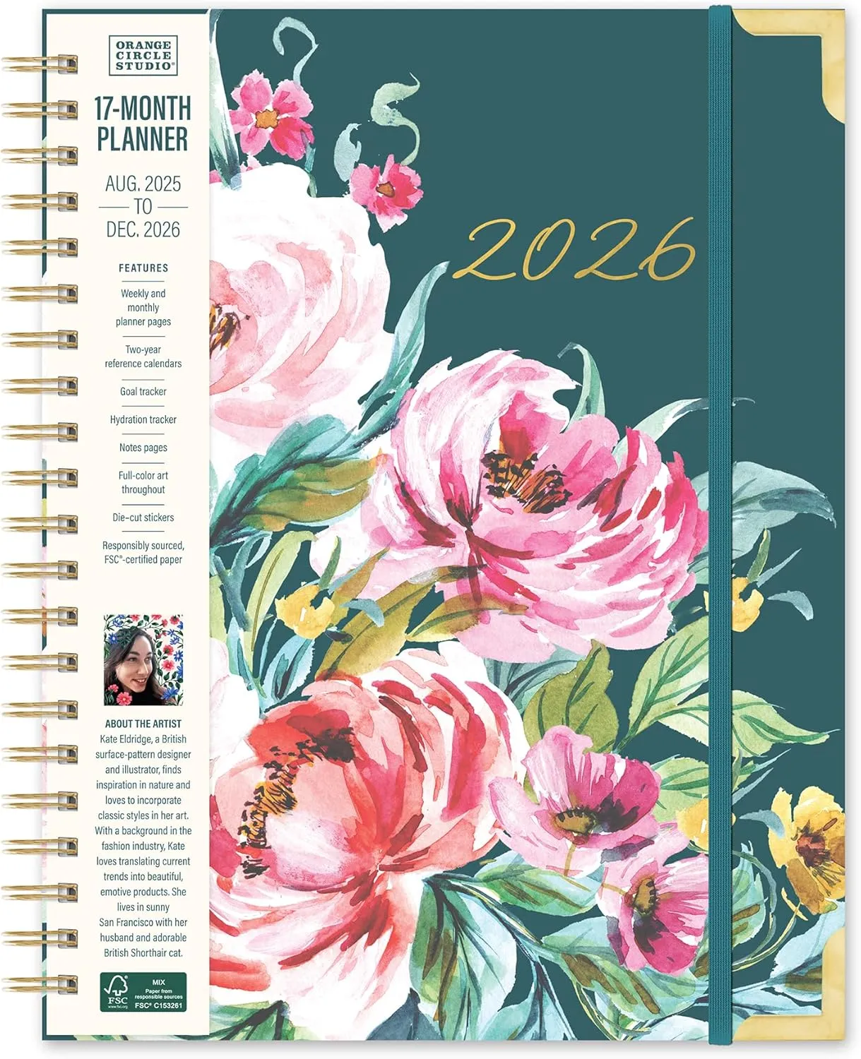 Orange Circle Studio Academic Planner 2026, Bella Flora, Deluxe Extra Large Spiral Planners, 17-Month Weekly & Monthly Spiral Notebook Planner For School or Work, Appointment, Budget & Goal Tracker