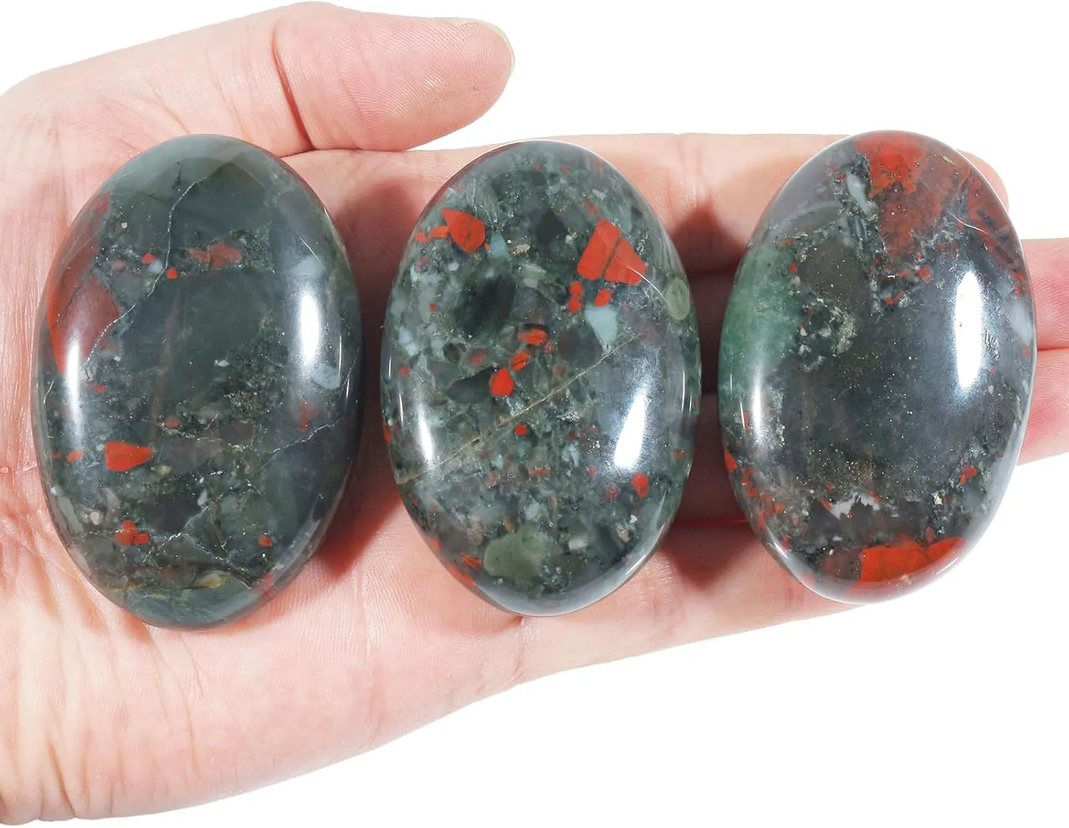 Oval Africa Bloodstone Palm Stone, Polished Worry Pocket Stones Healing Crystal for Therapy Geometry Chakra Balancing