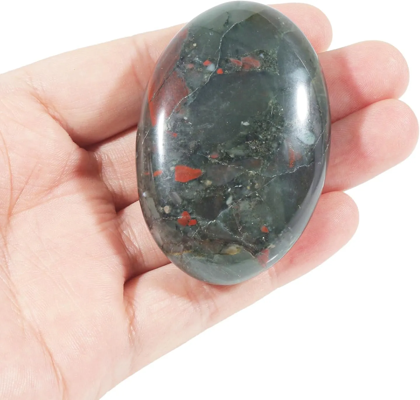 Oval Africa Bloodstone Palm Stone, Polished Worry Pocket Stones Healing Crystal for Therapy Geometry Chakra Balancing