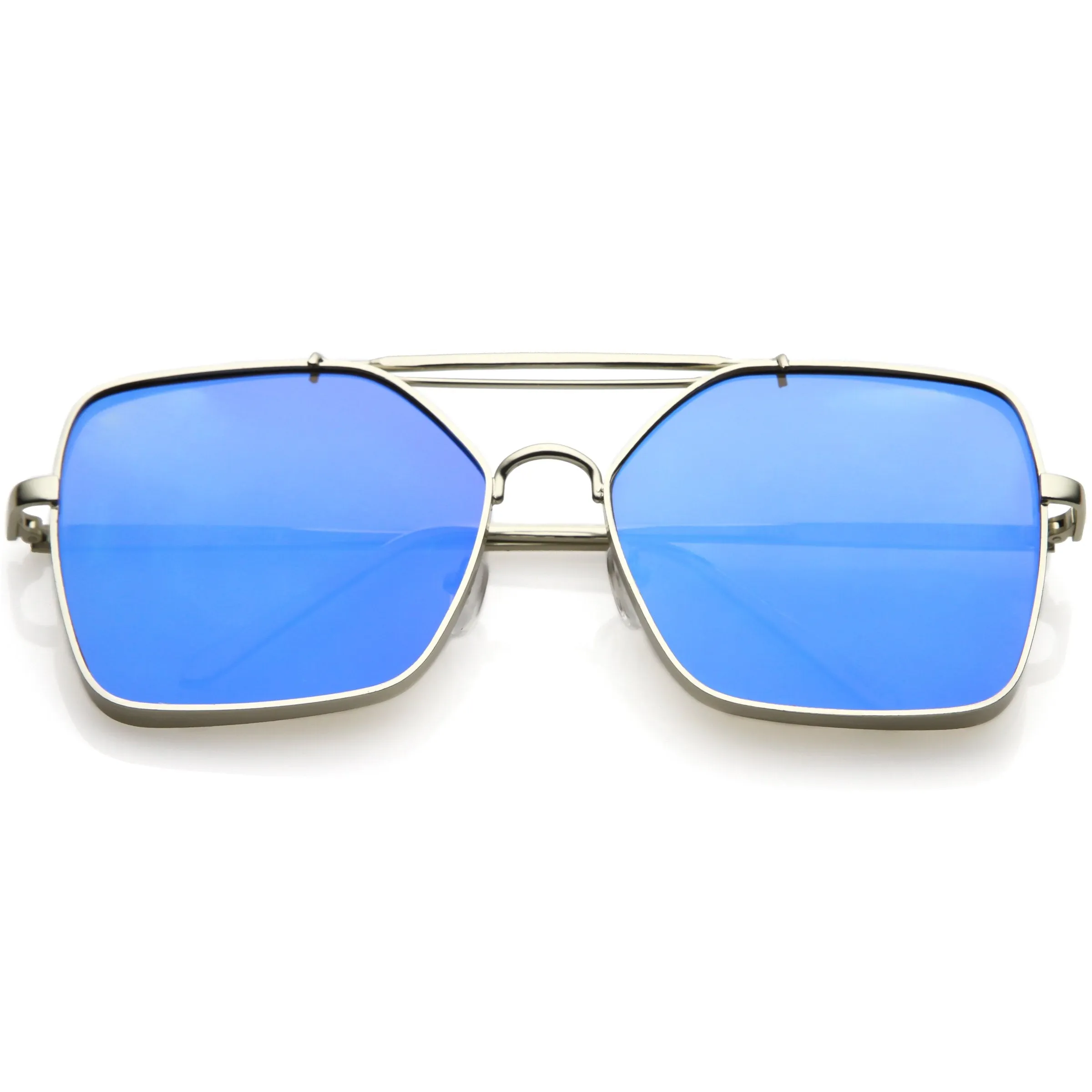 Oversize Reinforced Metal Mirrored Flat Lens Aviator Sunglasses C200