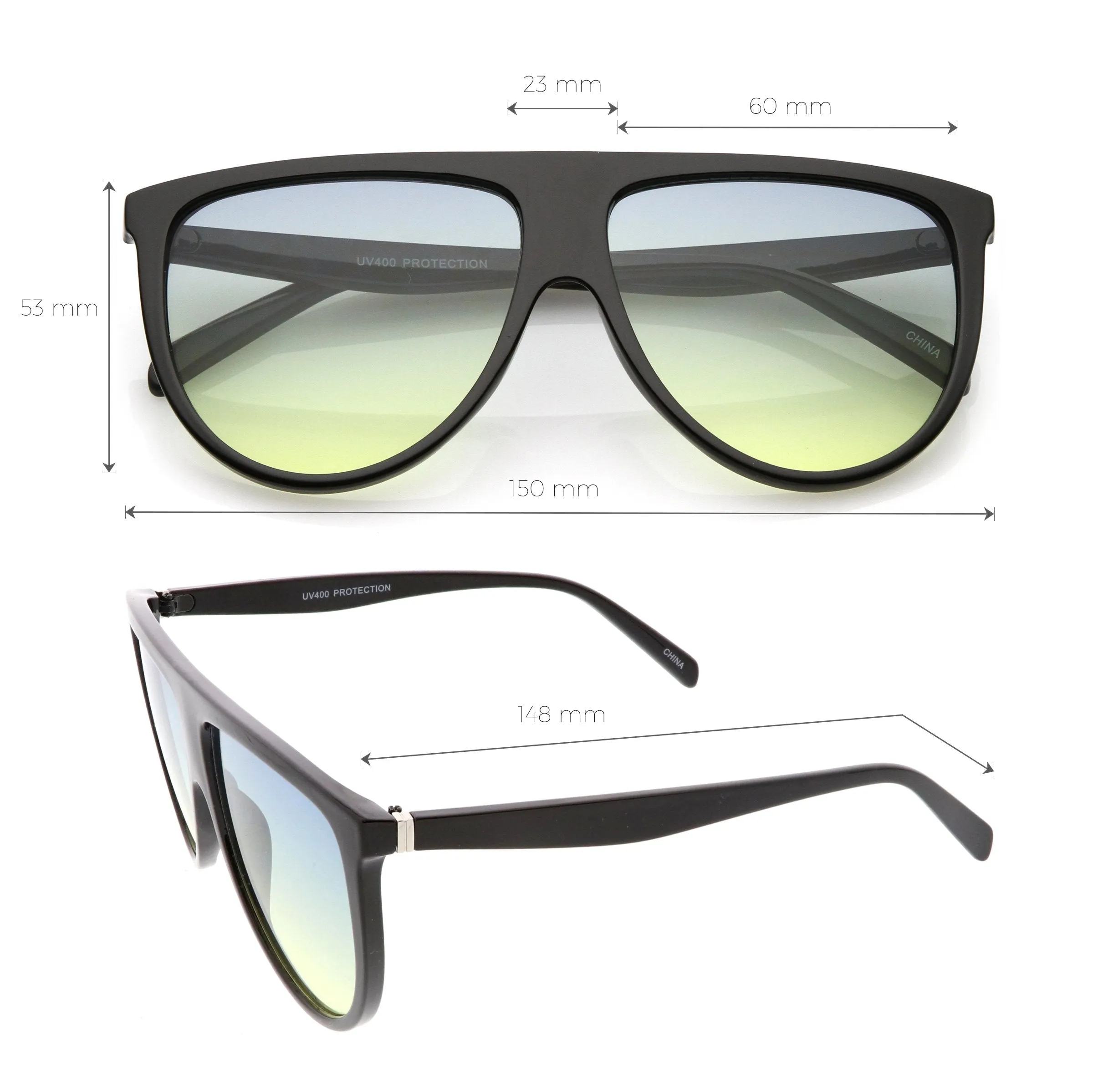 Oversize Retro Flat Top Colored Gradient Lens Aviator Sunglasses C391