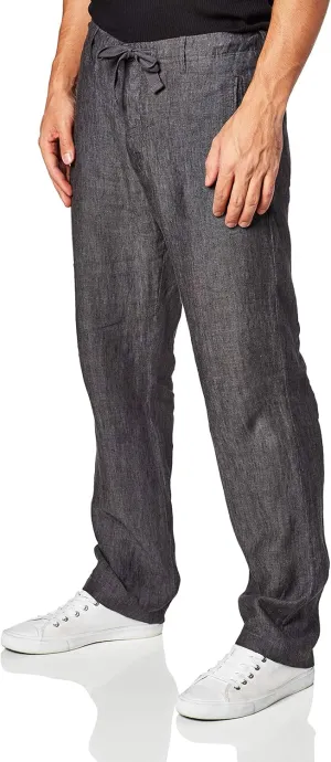Perry Ellis Men's 100% Linen Drawstring Pants, Lightweight Breathable Fabric, Flat Front, Quarter Top Pockets, Regular Fit