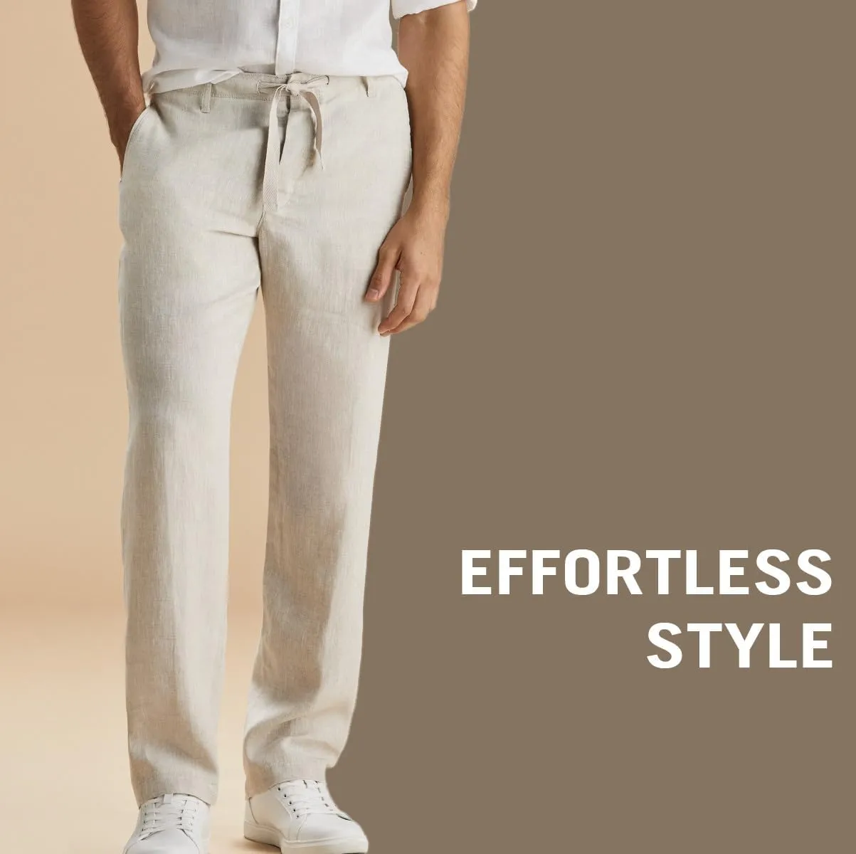 Perry Ellis Men's 100% Linen Drawstring Pants, Lightweight Breathable Fabric, Flat Front, Quarter Top Pockets, Regular Fit