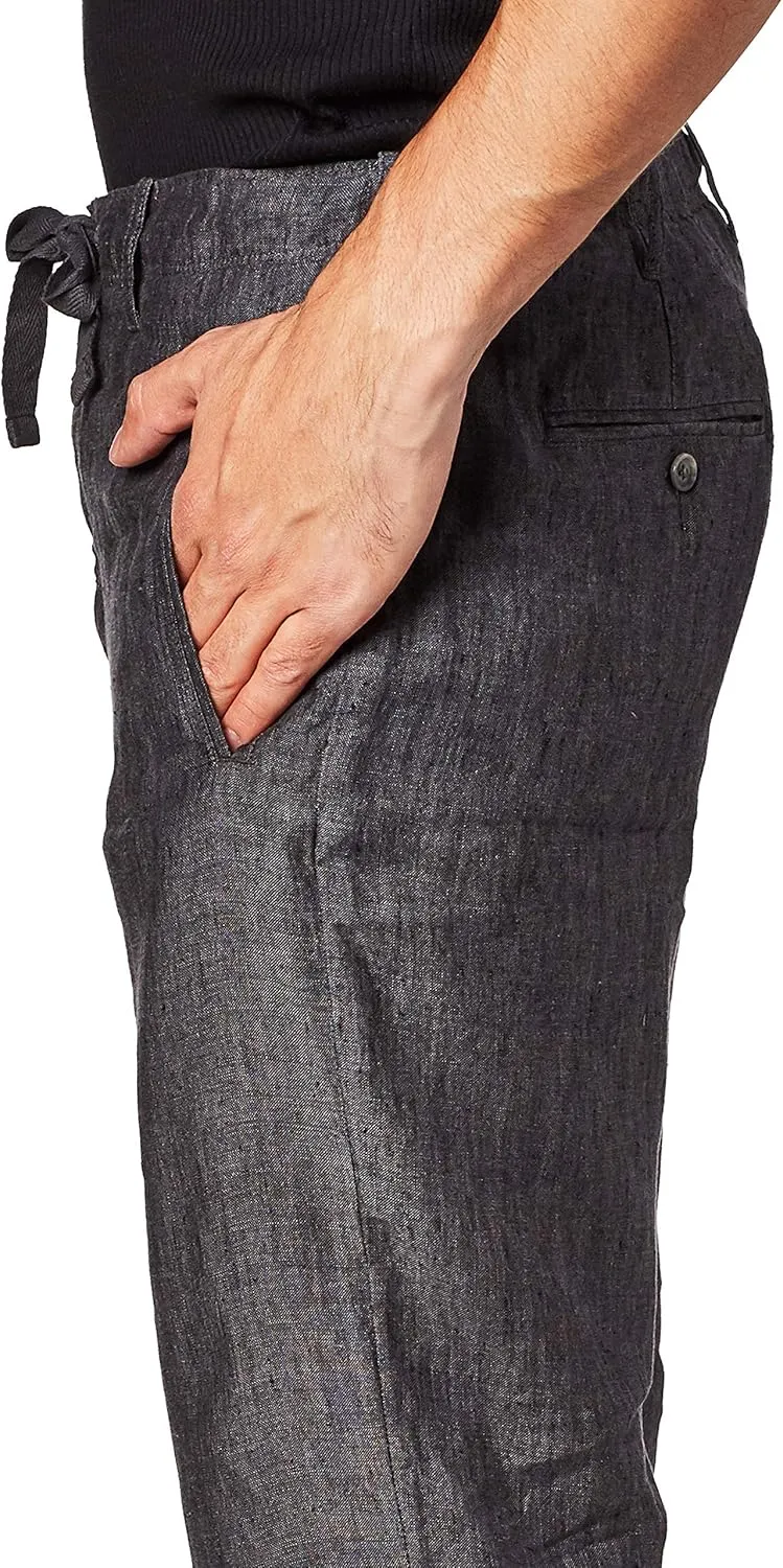Perry Ellis Men's 100% Linen Drawstring Pants, Lightweight Breathable Fabric, Flat Front, Quarter Top Pockets, Regular Fit