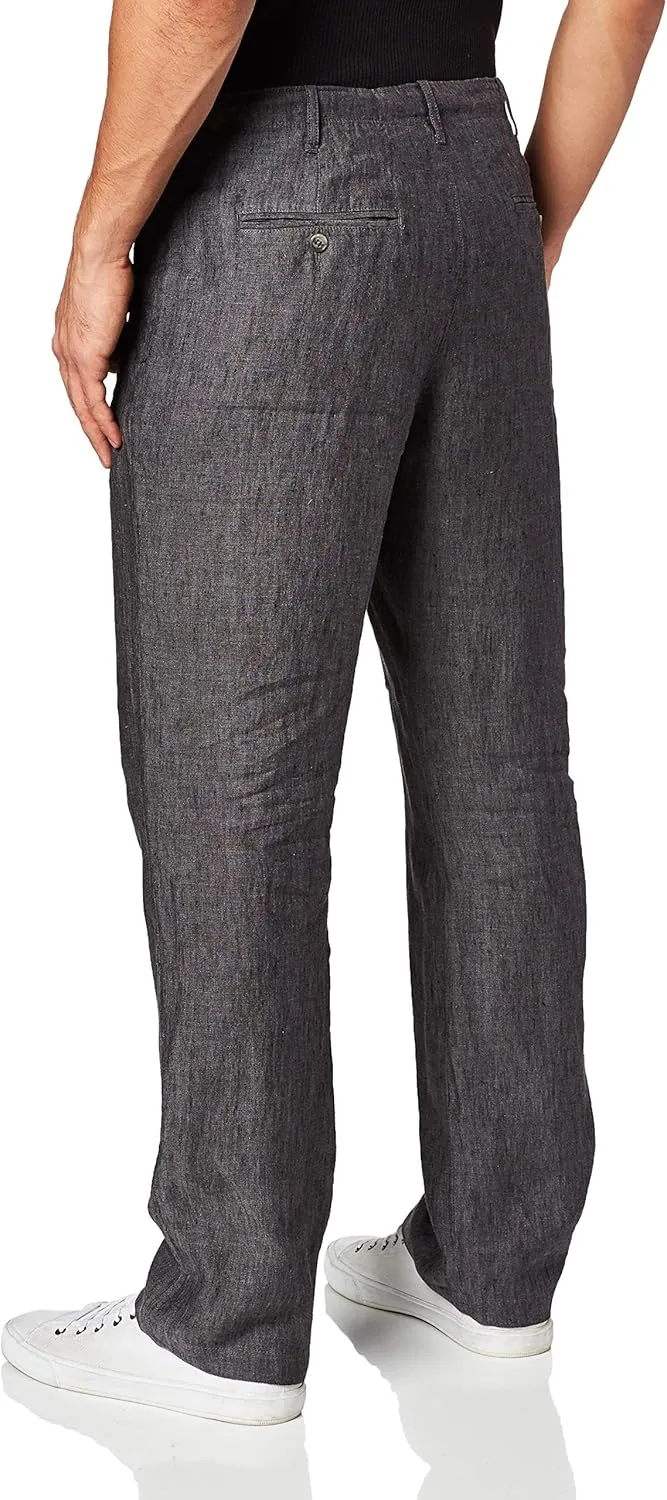 Perry Ellis Men's 100% Linen Drawstring Pants, Lightweight Breathable Fabric, Flat Front, Quarter Top Pockets, Regular Fit