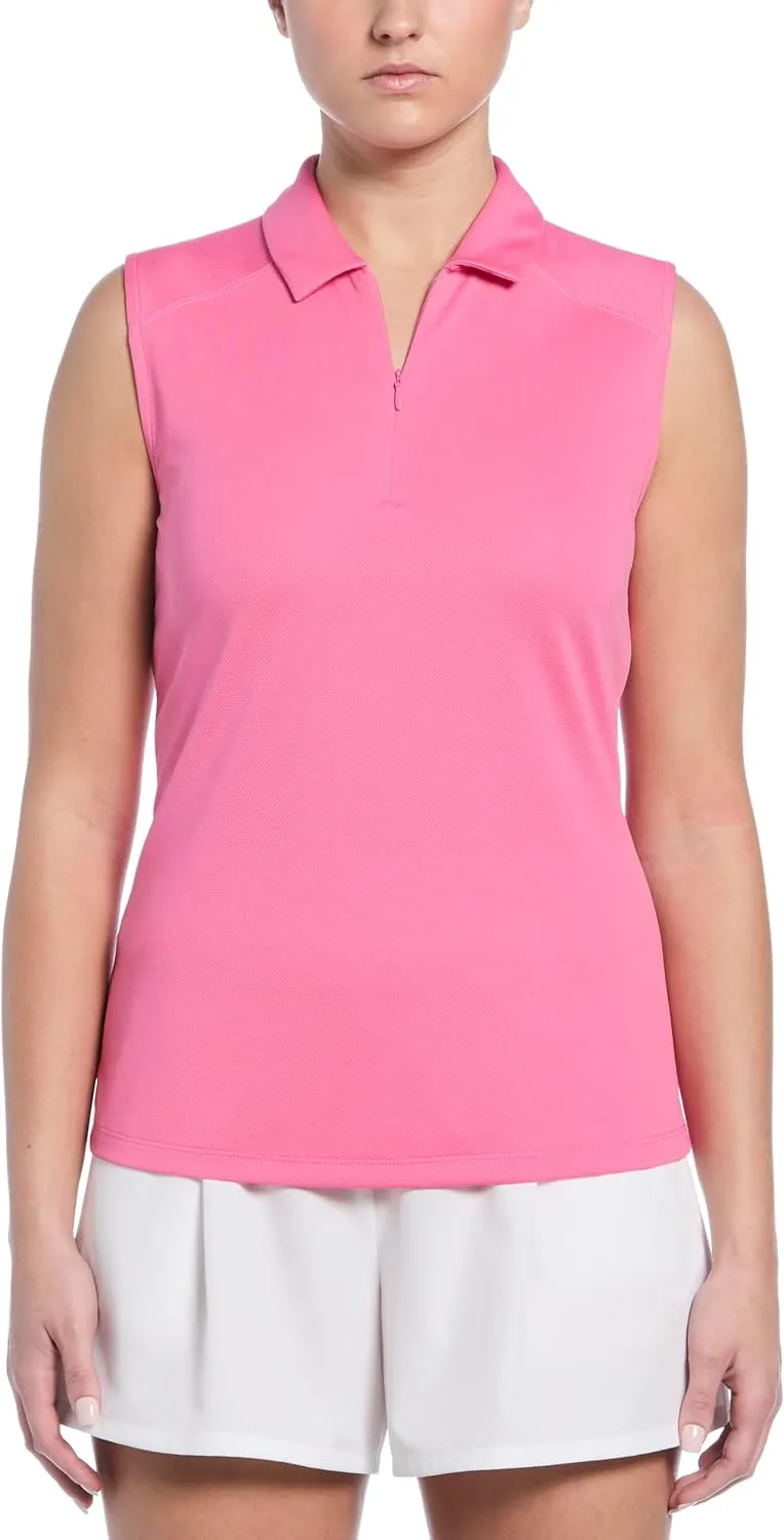 PGA TOUR Women's Airflux Sleeveless Quarter Zip Golf Polo Shirt Moisture-Wicking Fabric