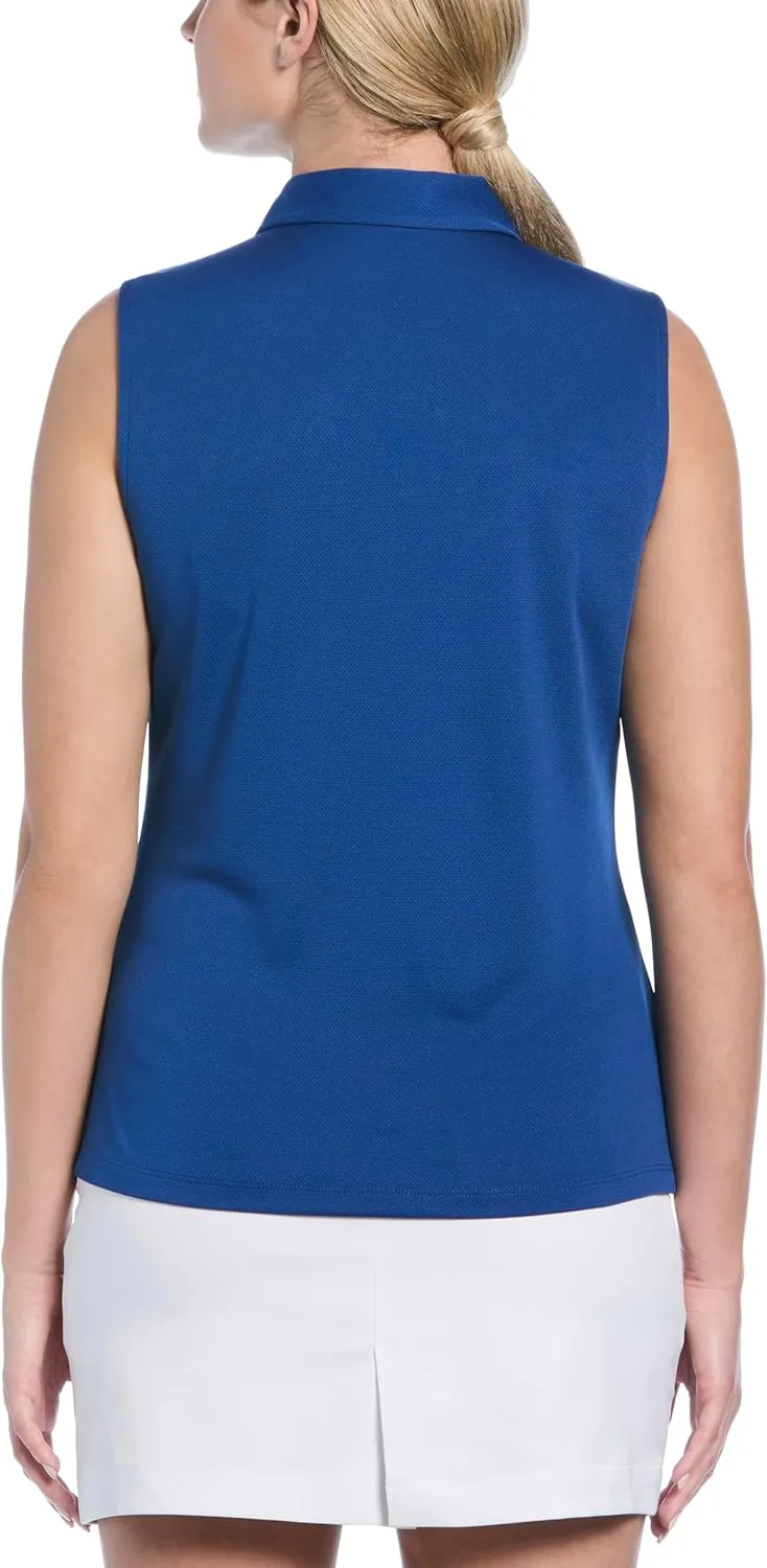 PGA TOUR Women's Airflux Sleeveless Quarter Zip Golf Polo Shirt Moisture-Wicking Fabric
