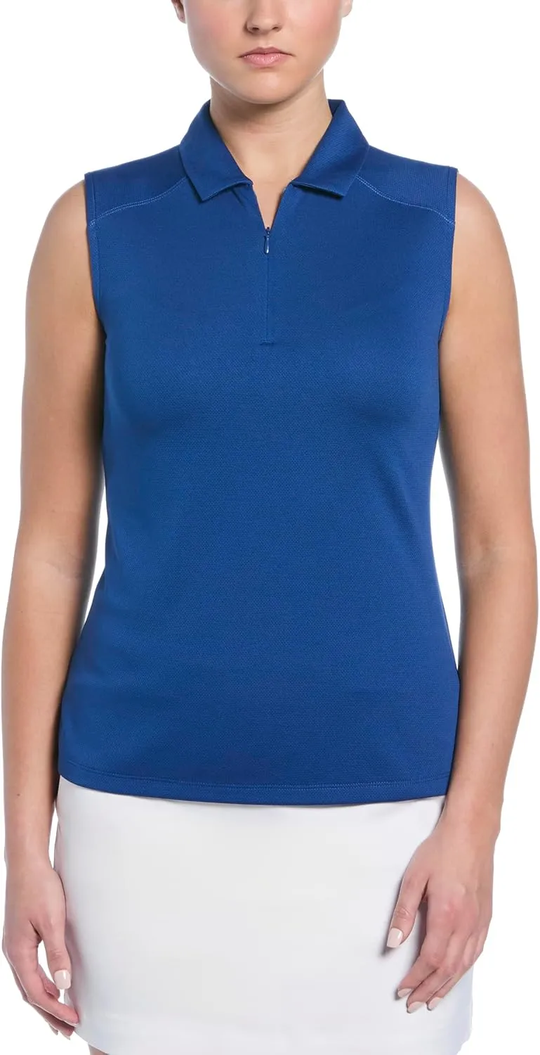 PGA TOUR Women's Airflux Sleeveless Quarter Zip Golf Polo Shirt Moisture-Wicking Fabric