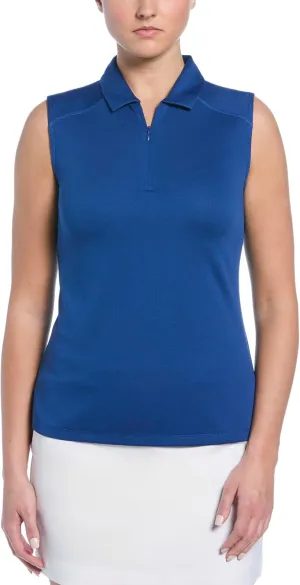 PGA TOUR Women's Airflux Sleeveless Quarter Zip Golf Polo Shirt Moisture-Wicking Fabric