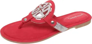 Pierre Dumas Women's Medallion Vegan Slide Thong Flip Flop Flat Sandal
