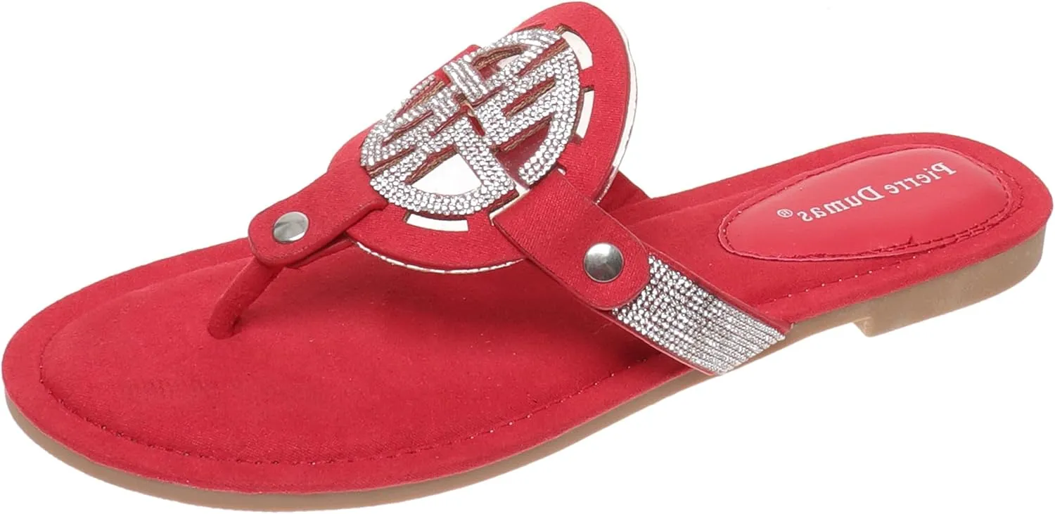 Pierre Dumas Women's Medallion Vegan Slide Thong Flip Flop Flat Sandal