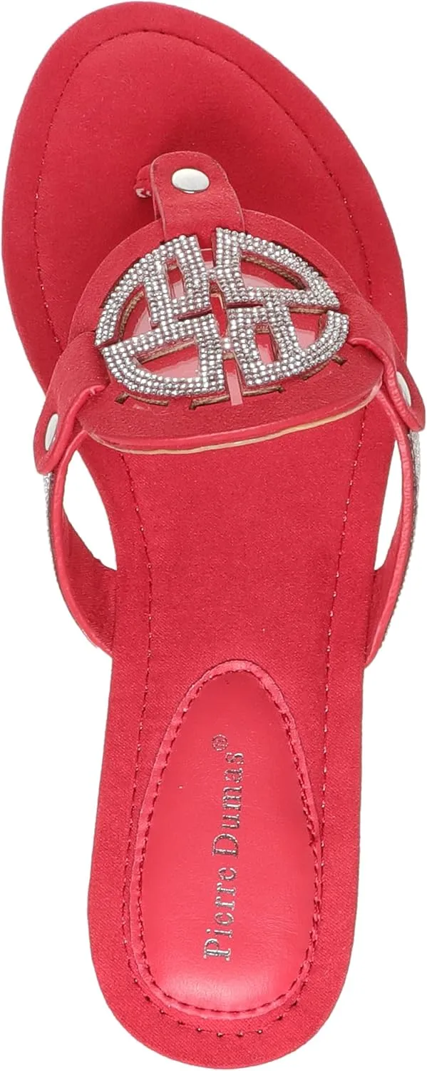 Pierre Dumas Women's Medallion Vegan Slide Thong Flip Flop Flat Sandal