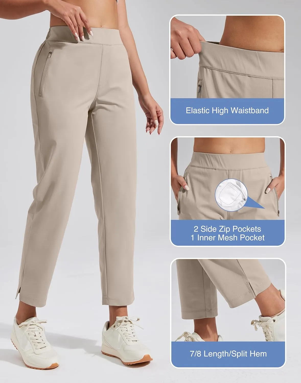 Pioneer Camp Womens Golf Pants with Zip Pockets High Waisted Stretch 7/8 Ankle Dress Work Business Casual Slacks Travel Pants