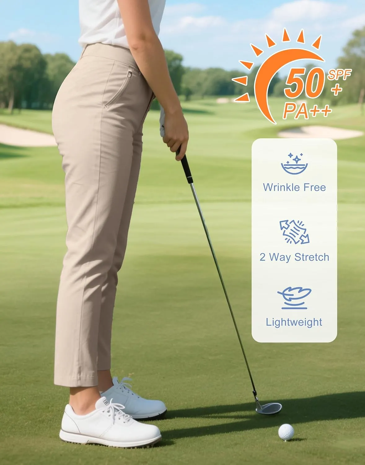 Pioneer Camp Womens Golf Pants with Zip Pockets High Waisted Stretch 7/8 Ankle Dress Work Business Casual Slacks Travel Pants