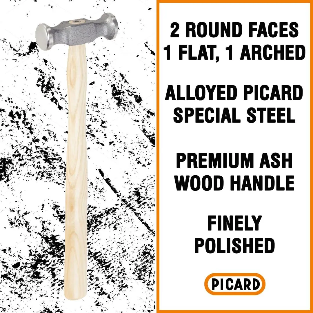 Planishing Hammer, Silversmith Hammer with Dual Polished Faces, Flat & Slightly Arched, Alloy Steel Head, Ash Wood Handle, Fine Finish for Metalworking & Jewelry, 170g
