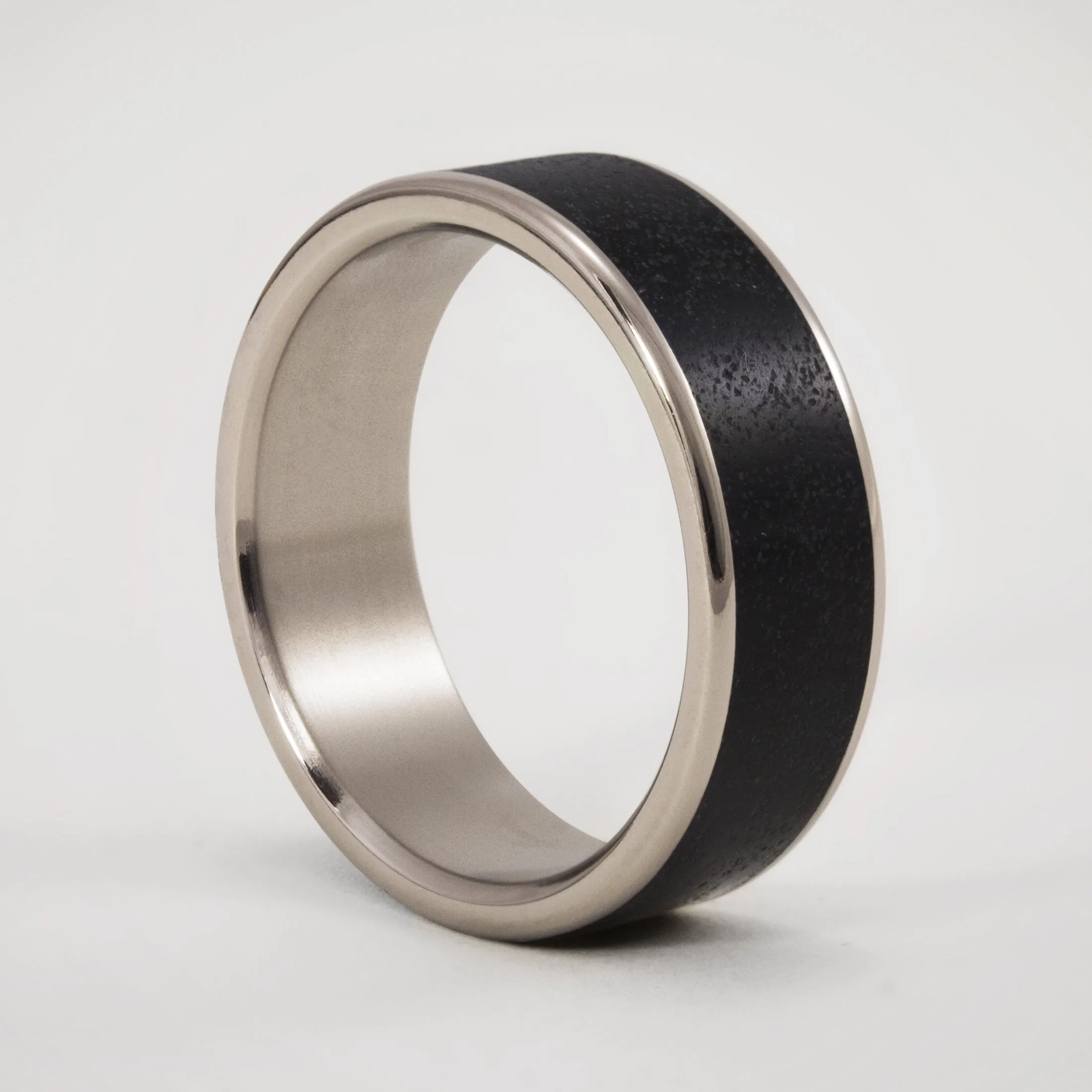 Polished Black concrete and titanium ring