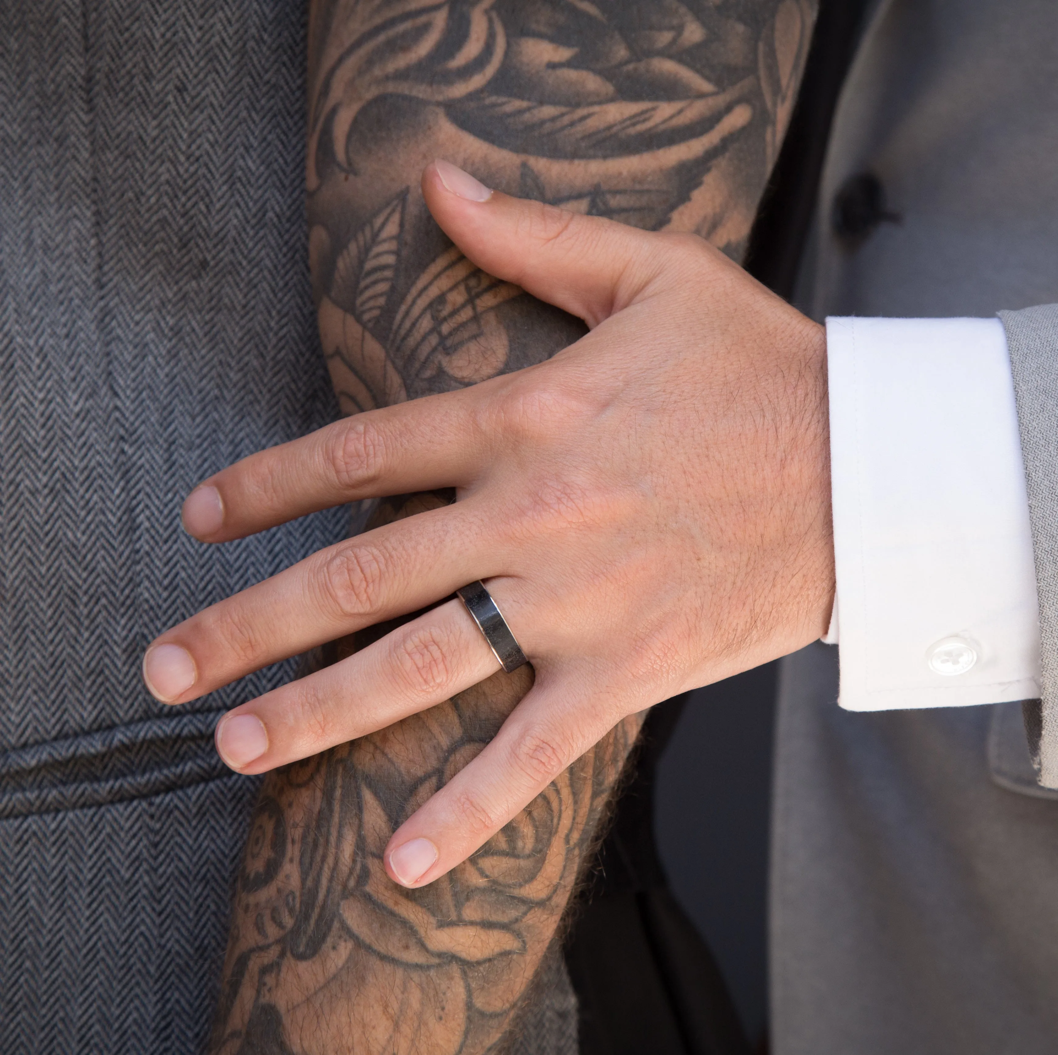 Polished Black concrete and titanium ring