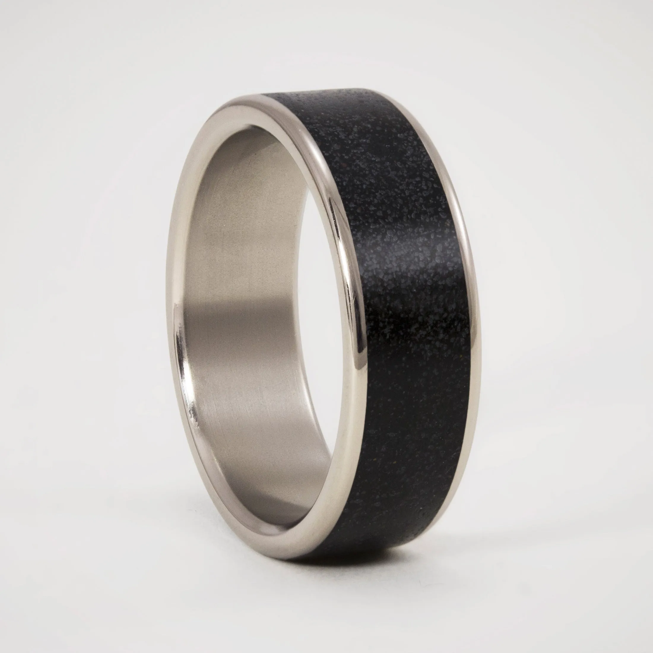 Polished Black concrete and titanium ring