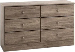 Prepac Astrid Simplistic 6-Drawer Dresser for Bedroom, Functional Bedroom Dresser Chest of Drawers 15.5" D x 47.5" W x 26.85" H, Drifted Gray